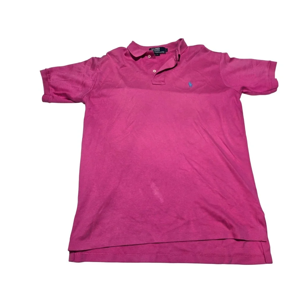 Polo by Ralph Lauren Pink Cotton Polo Shirt Short‎ Sleeve Made USA Men L Faded